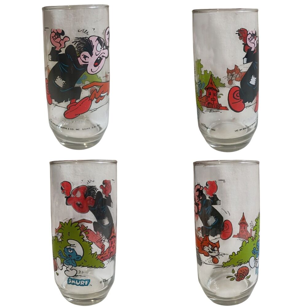 Vintage Mint Condition Smurfs Gargamel & Smurf Collector Cartoon Glass